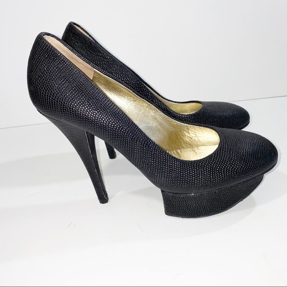 Halston Heritage Black Textured Cindy Platform Pump heels shoes size 10 - Picture 1 of 8